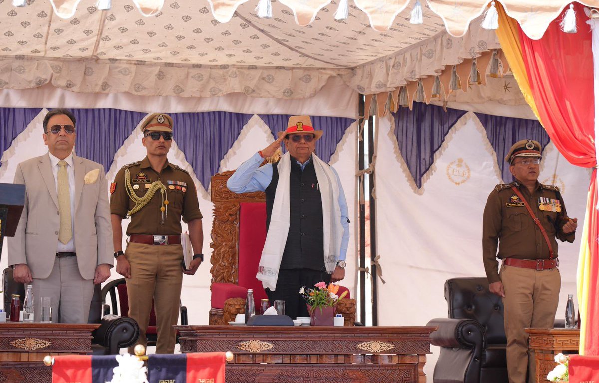 lg_ladakh's tweet photo. Attended the passing-out parade at Police Training School, Leh, and congratulated all the newly inducted personnel on the achievement. 

The induction of 114 newly recruited SPOs will strengthen Ladakh Police in the newly created districts of Nubra, Sham, Changthang, Drass and Zanskar. Also congratulate 99 personnel who completed pre-promotional courses, taking on greater responsibility and leadership in the police administration. 

Exhorted the new recruits to commit themselves to the service of the people with dedication and integrity.

Also, in line with our commitment for welfare of the police personnel, inaugurated 24 police family quarters and launched the Emblem, Flag, Logo, badges, website and Comprehensive Fire Safety Handbook of Ladakh Fire & Rescue Service. 

These initiatives will strengthen personnel welfare, professionalism and Ladakh’s security and emergency response systems.