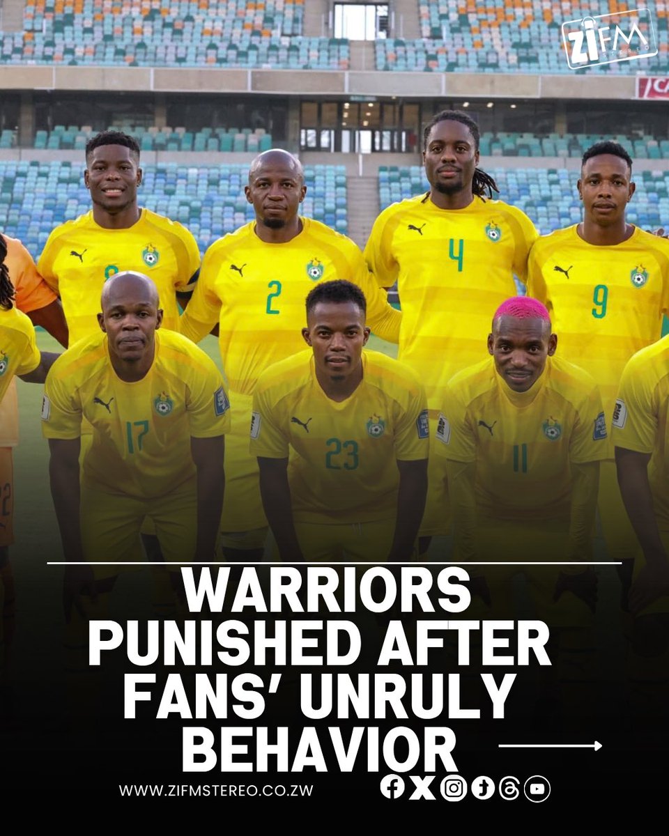 ZiFMStereo's tweet photo. Zimbabwe have been slapped with a CAF stadium ban after fans’ unruly behaviour during the Warriors’ 2027 Africa Cup of Nations qualifier against the Democratic Republic of Congo at the National Sports Stadium on September 28.

CAF has ordered Zimbabwe to play their next home international behind closed doors, punishing the country after supporters’ conduct triggered disciplinary action.