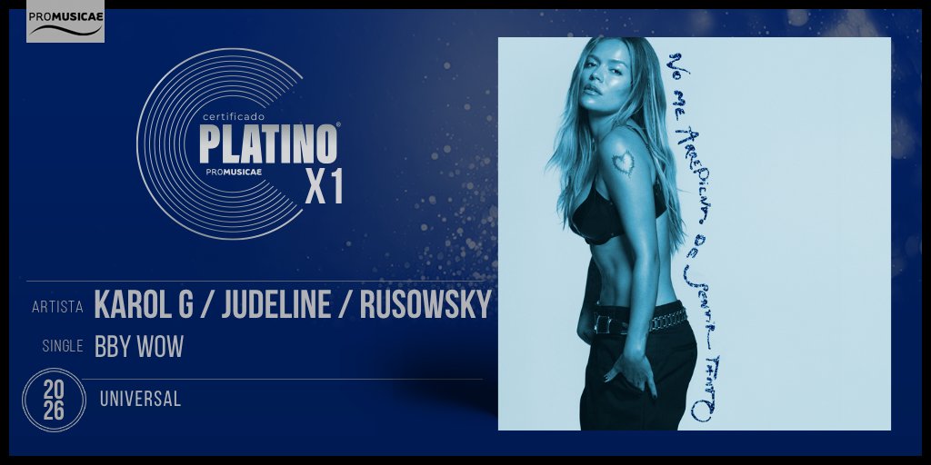 portaldemusica's tweet photo. 🎶 #DiscoDePlatino 💿x1 para BBY WOW de @karolg @judeline__ @_rusowsky https://t.co/J4s9faAvzM