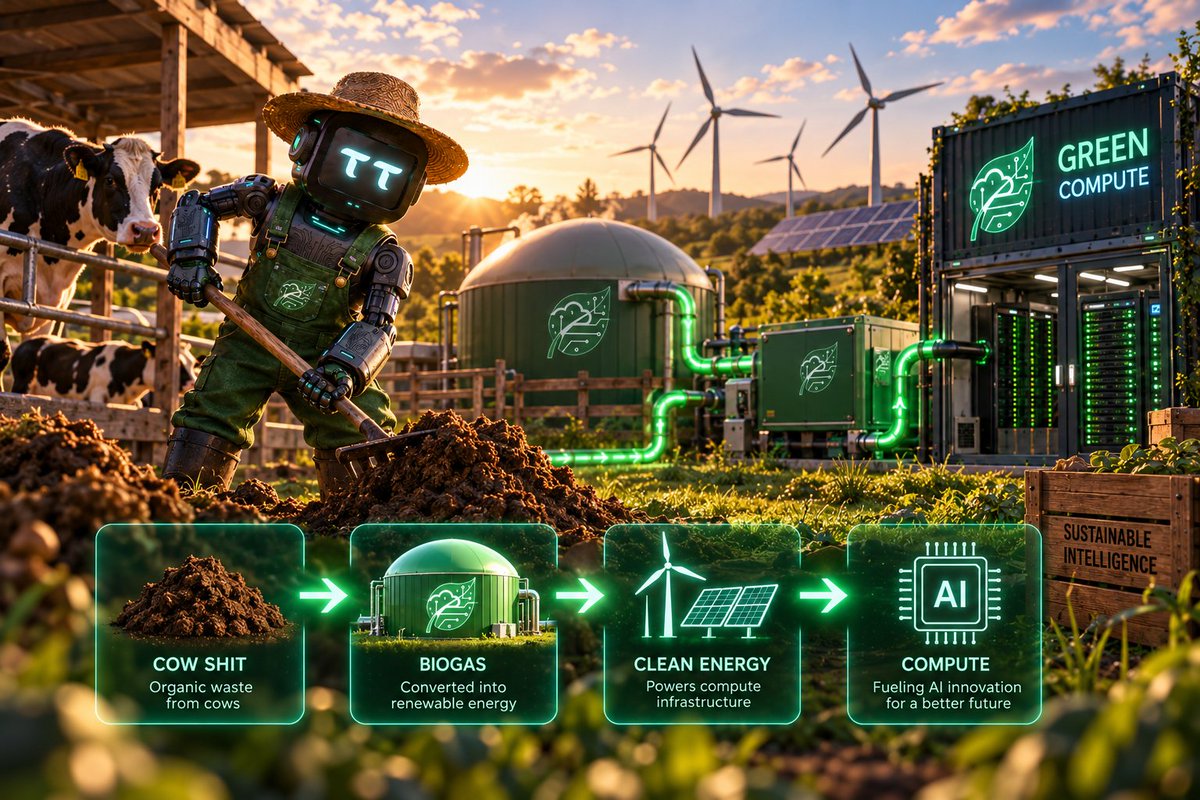 tip_tao_'s tweet photo. From 🌱 energy to 🖥️ GPUs to 🤖 AI compute.

That’s what @green_compute_ is building on SN110.

They’re turning underutilised energy into permanent compute infrastructure, then connecting that capacity with businesses that actually need it.

And now they’ve brought $7M of new permanent compute into #Bittensor.

“Cow shit to compute” was funny.

But the business behind it is no joke.
