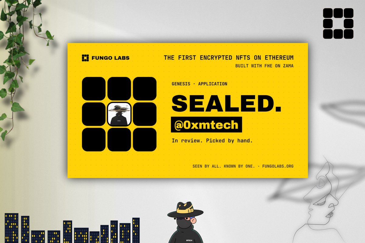 0xmtech's tweet photo. this might be a cook!

@FungoLabs is the first encrypted NFT collection built on Ethereum powered by Zama FHE technology.

i shared Zama OG NFT program earlier this year, which printed us 4 figs profit.

this NFT collection is unique and one of it's kind.

→ details:

-  3,232 total supply 
-  500 free mints  (WL spot)
-  2,500 public sale 
-  232 reserved for the team 

→ visit: https://t.co/FCH3V7XdoY

- connect X
- submit details
- done!