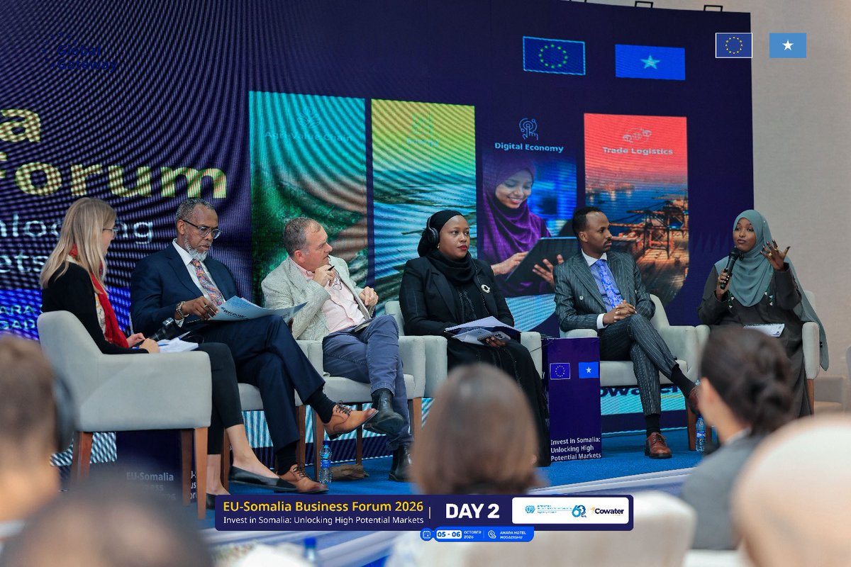 EU_in_Somalia's tweet photo. Day 2 of the EU-Somalia Business Forum! 🇪🇺🇸🇴

Somali &amp; European entrepreneurs are turning dialogue into partnerships across agriculture, energy, digital services &amp; logistics. Under the EU’s #GlobalGateway, private-sector energy is driving growth, jobs and sustainable prosperity. https://t.co/U6oMJqlCqq