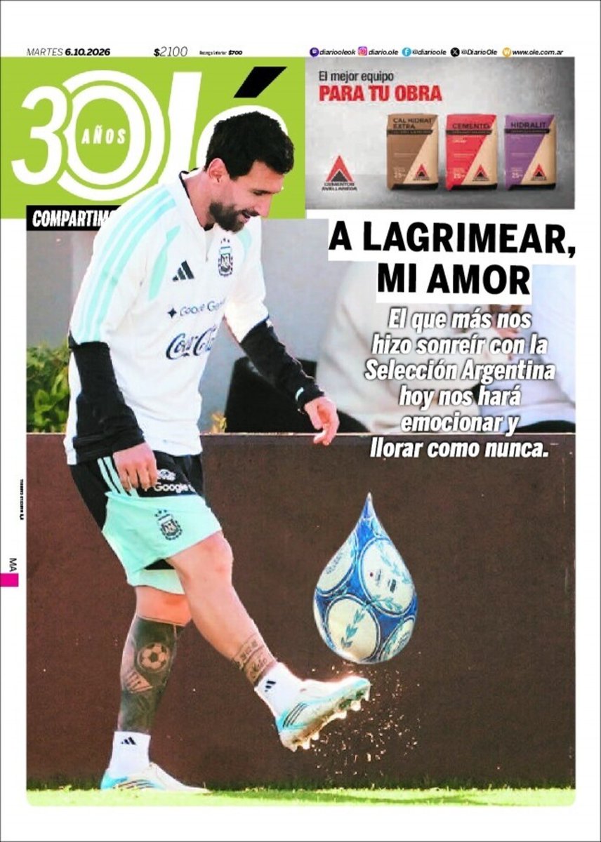 DiarioOle's tweet photo. Y LLEGÓ EL DÍA… 🥲🇦🇷

#LaTapaDeOlé | Martes 6 de octubre 📰 https://t.co/kxb442o5XA