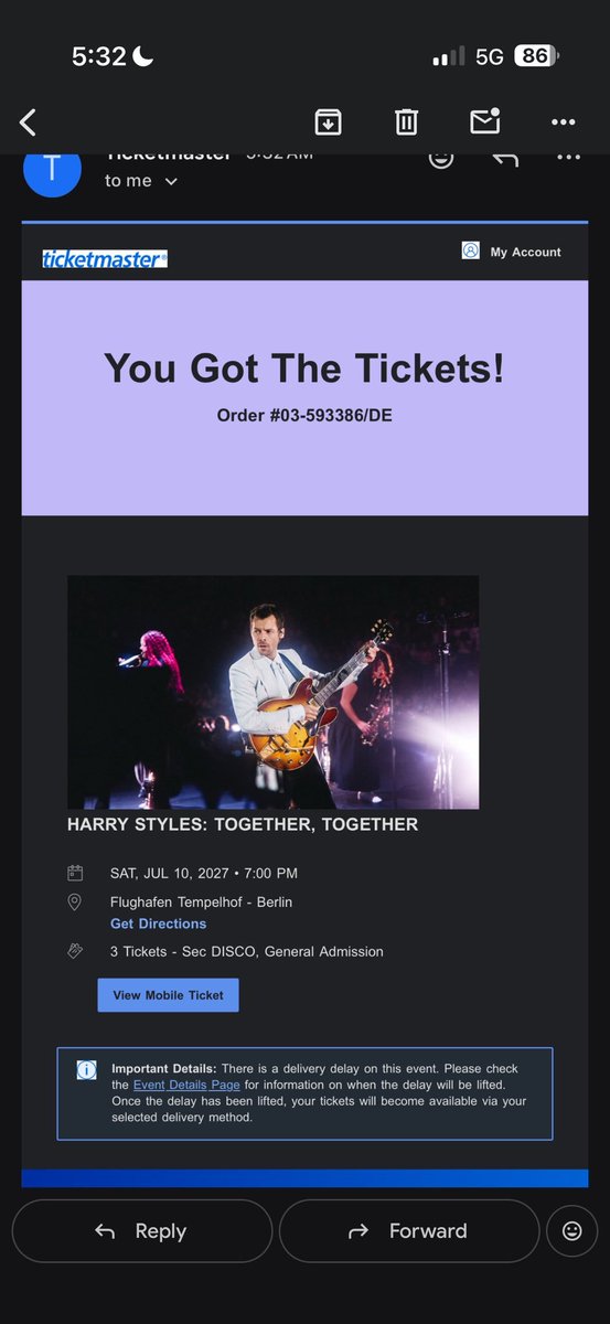 THEUNREAL9's tweet photo. Guys I want to sell three extra disco pod tickets for harry styles in Berlin July 10 if anyone is interested 

Price ::£200

I have them ....message me I can transfer rn 
#harrystyles #harrystylesberlin #harrystylestickets #harrystylespresale #ticketmaster #iso _
@JuanRafaelRaGo https://t.co/TaLnKTu7KV