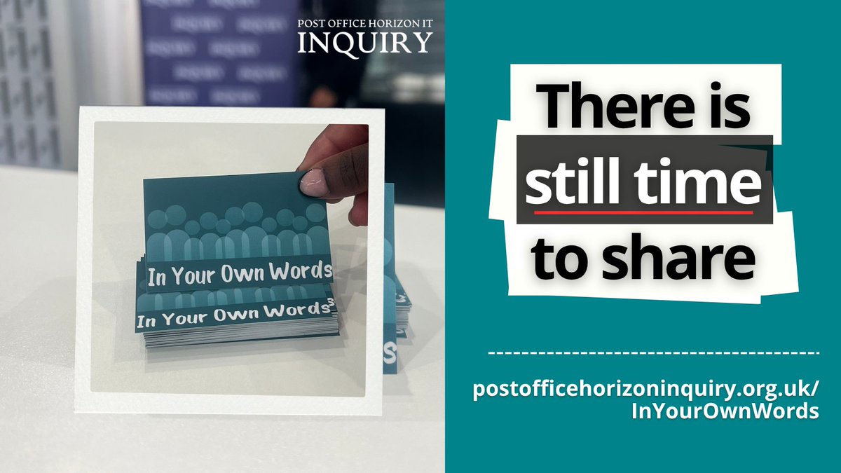 PostOffInquiry's tweet photo. There’s still time to share your experience of the Post Office Horizon scandal through our listening project.

If you, your family, or your community were affected, we want to hear from you.

Your story can help build a fuller picture of the human impact.

https://t.co/YIgeSBW5iw https://t.co/mTFLybygFp