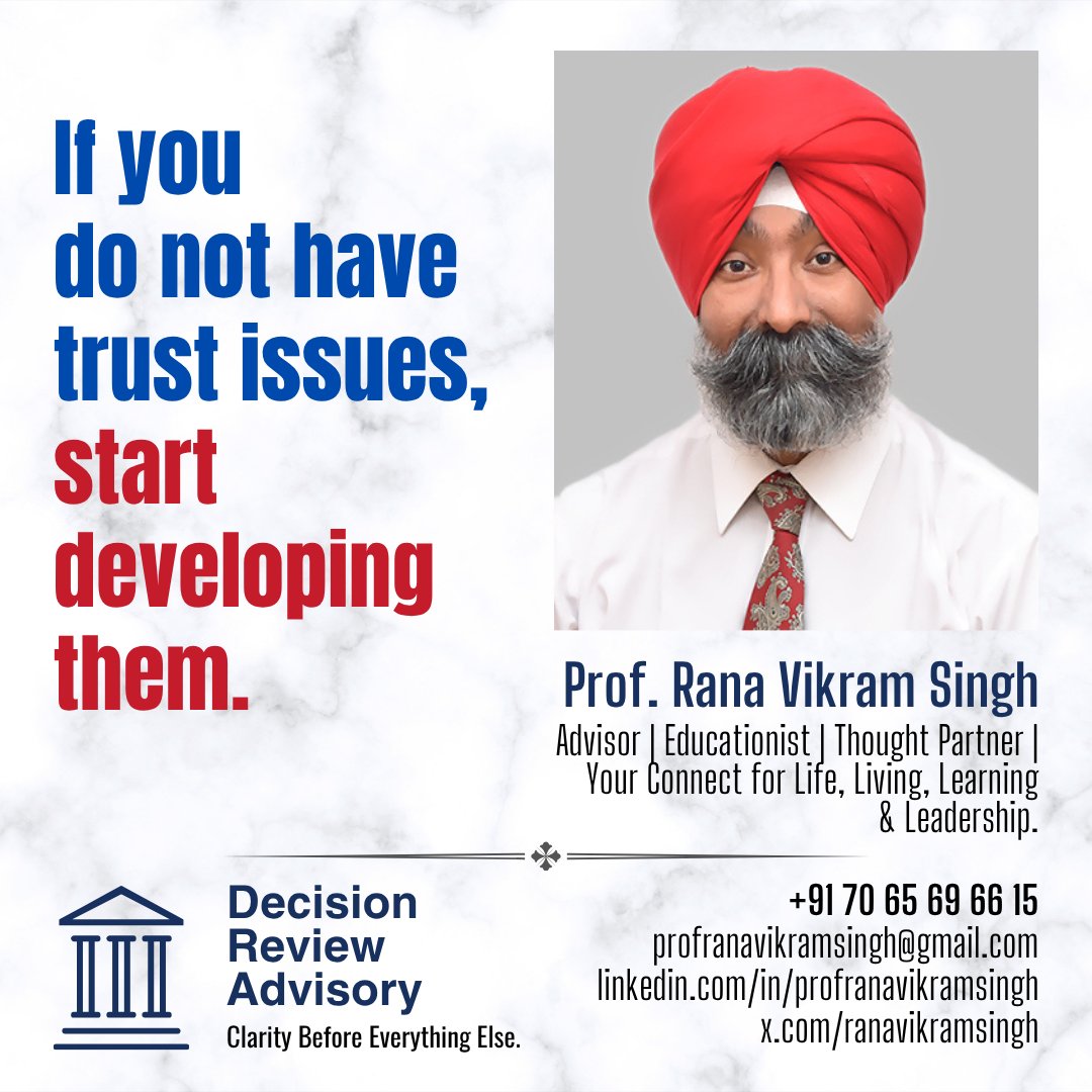 ranavikramsingh's tweet photo. If you do not have trust issues, start developing them.
#ProfRanaVikramSingh 
#Advisor #Educationist #ThoughtPartner #LifeLivingLearningLeadership https://t.co/B3LlNwhiOn