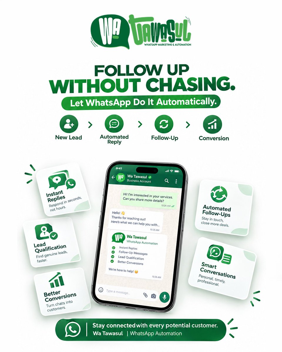 creativeiinc's tweet photo. Follow up without chasing. 📲

Let WhatsApp automatically reply, qualify leads, follow up, and turn conversations into conversions with Wa Tawasul.

🌐 https://t.co/iD3yziy5TS
📞 +971 55 869 4287

#WhatsAppAutomation #UAE https://t.co/UCbm61cJdS