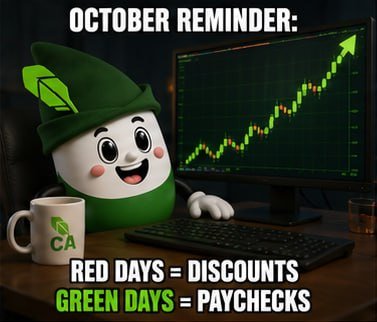 PumptoberRBH's tweet photo. OCTOBER REMINDER:

Red days? Buy the dip. 🩸📉
Green days? Count the bags. 🟩💰

Either way, we stay in the game. https://t.co/mSqpUsO4C6