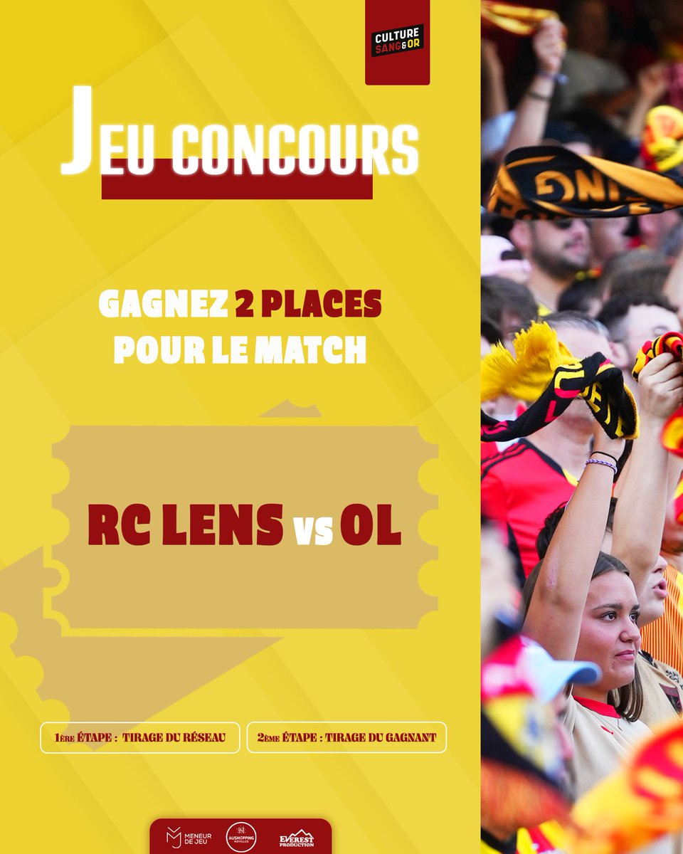 CultureSangEtOr's tweet photo. [Jeu concours | 🎁]

Aushopping Noyelles, partenaire officiel du #RCLens vous offre 2 places pour Lens - Lyon !

Pour participer :
➡️ Suivez @CultureSangEtOr
➡️ RT + mentionnez un ami en commentaire

🏆 TAS et annonce du gagnant le 08/10/26

Bonne chance 😉

#RCLOL 🔴🟡 https://t.co/CPO9KOqu59