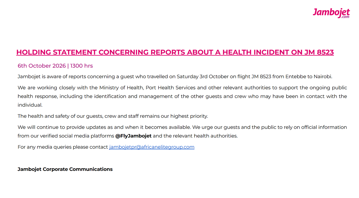 FlyJambojet's tweet photo. Holding Statement Concerning Reports About a Health Incident on JM 8523. https://t.co/g7DNPaeFLa