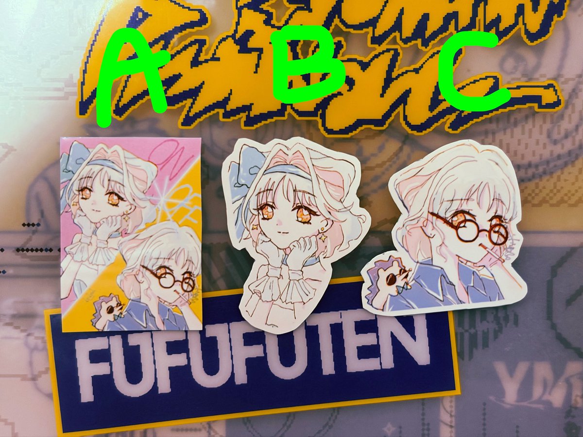 ztmy_fan's tweet photo. エンカ報酬作成中…
とりあえずホログラムシートに入れたL版イラストと2枚目のステッカーがランダムで…という感じになるかな？
ステッカーどれが欲しいか言ってくれたら、置いておきます🙇‍♀️
A、B、Cでどれがいいか教えてください。 https://t.co/rfLX8CV5i6