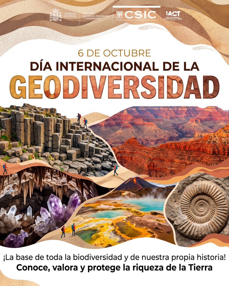 IACT_CSIC's tweet photo. 🌋 Hoy es el Día de la Geodiversidad. 
Basalto en columnas, cañones, cuevas con amatistas, volcanes y fósiles de millones de años.
Nada de eso tiene pulso y todo lo demás depende de ello.
#IACTCSIC #CSIC #Geodiversidad #Geología #PatrimonioGeológico #CienciasDeLaTierra https://t.co/widioI522m