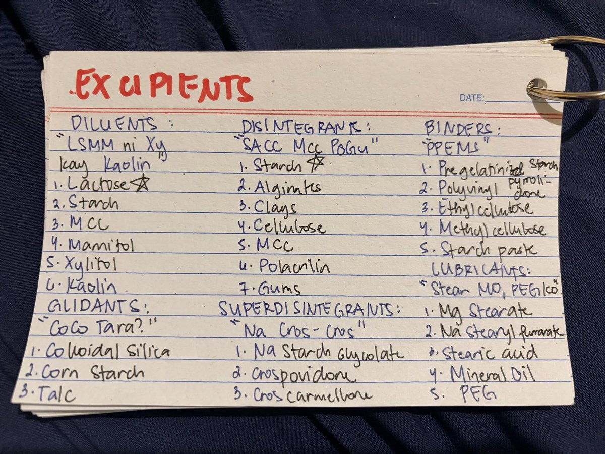 vital_amine_kei's tweet photo. @amoxJIcillin Hala bastos iba kong pneumonics BWAHHAA

Diluents: LSMM (long sweet mmesage) ni Xy(litol) kay Kaolin

Glidants: CoCo Tara?

Disintegrants: SACC Mcc PoGu (suck me pogi 😓)

Superdisintegrants: Na Cros-Cros

Binders: PPEMS (pempem si Binder)

Lubricants: Stear MO, PEG ko (sori na) https://t.co/wmmV2XCXVy