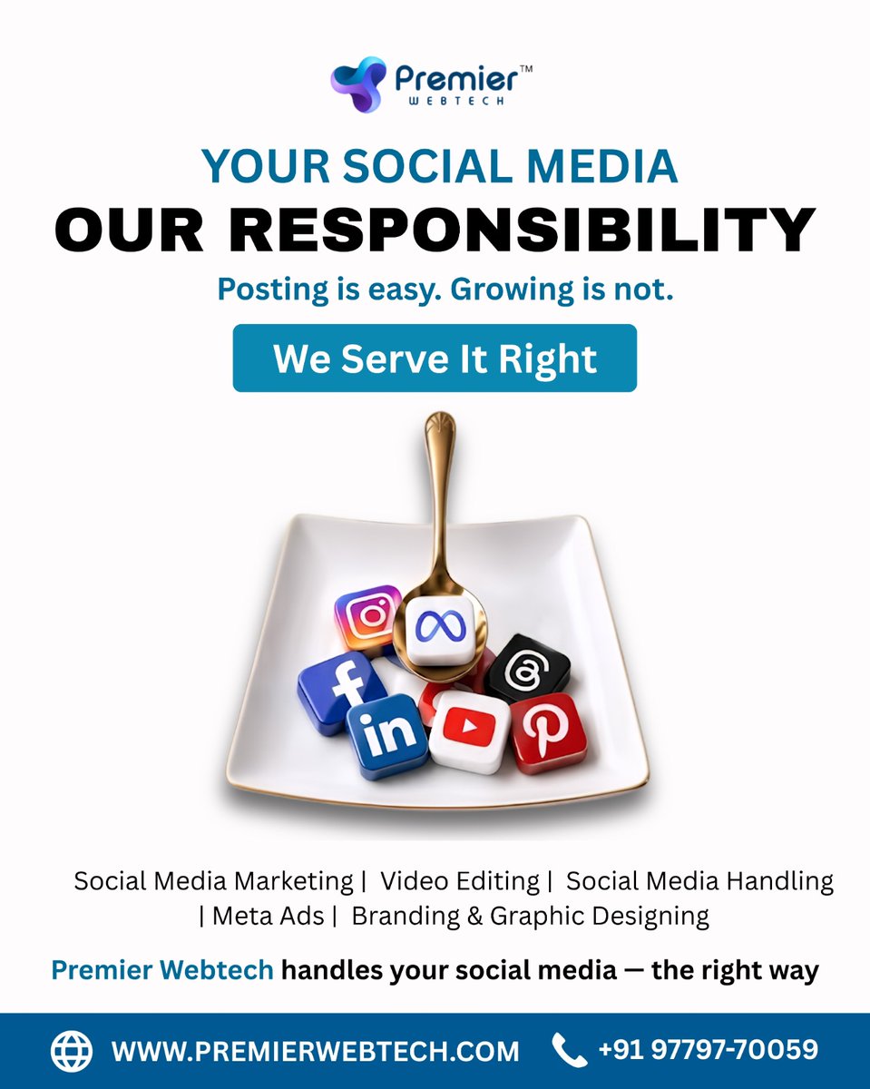 premierwebtech8's tweet photo. Your Social Media. Our Responsibility. 🚀
Posting is easy. Growing is not. Let Premier Webtech handle it the right way!

📞 +91 97797-70059 | 🌐 https://t.co/yRrQVhGBcD

#SocialMediaMarketing #DigitalMarketing #BrandGrowth #PremierWebtech #SocialMedia https://t.co/B2CTHUz5FT