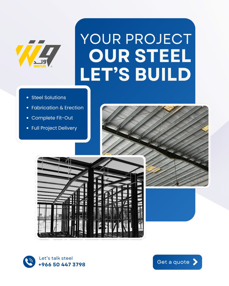 watud_group's tweet photo. From steel structure to final fit-out—we complete your project. Get a quote today.
#watudgroup #steelstructure #SteelSolutions #fitout #fabrication #construction#excellence #QualityWork #saudiarabia https://t.co/LABIWLbpfj