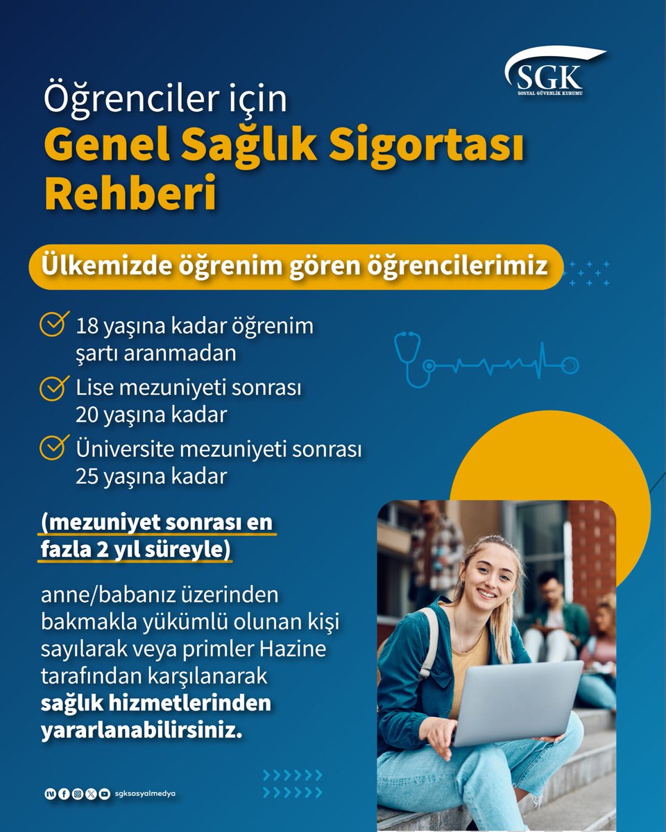 sgksosyalmedya's tweet photo. 📣 Değerli öğrencilerimiz,

Genel Sağlık Sigortası hakkında bilmeniz gerekenleri sizler için derledik.

📌 Kaydedip arkadaşlarınızla paylaşmayı unutmayın. https://t.co/QvuKwknicc
