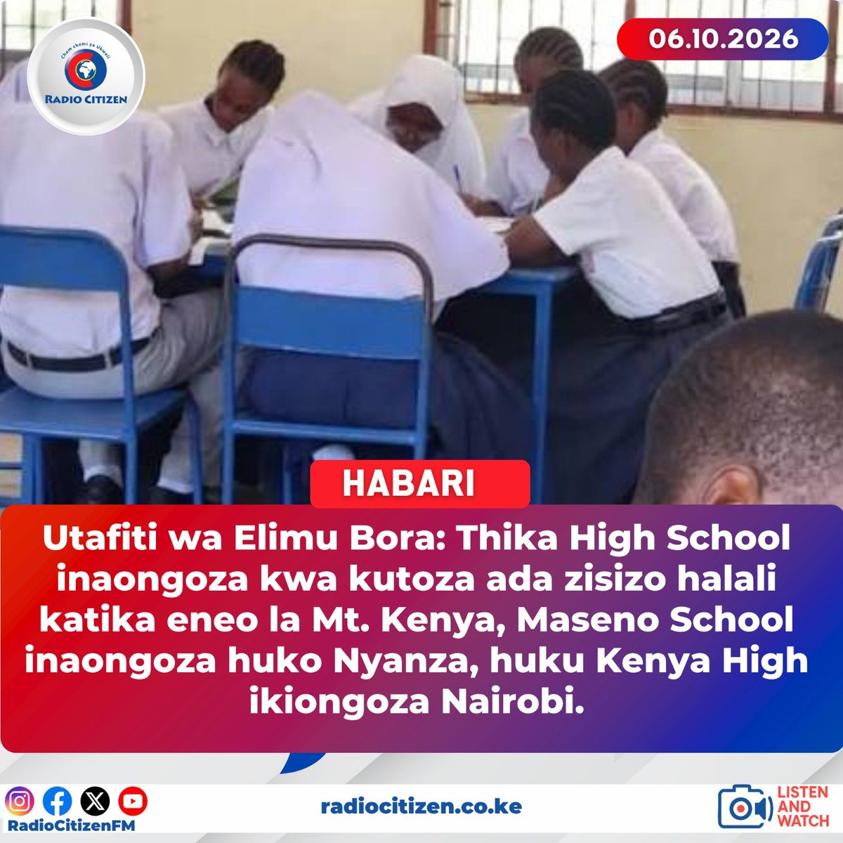 RadioCitizenFM's tweet photo. Ada zisizo halali zinaongozwa katika shule ya Thika High, Maseno School na Kenya High https://t.co/KDg47iTy8x