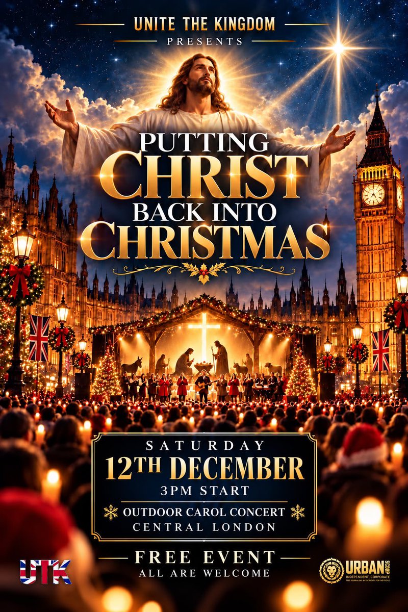 TRobinsonNewEra's tweet photo. Christianity is on the rise across the UK , join this celebration and a beautiful event to put the CHRIST back into CHRISTmas. December 12th London https://t.co/1Dz55cDG7R