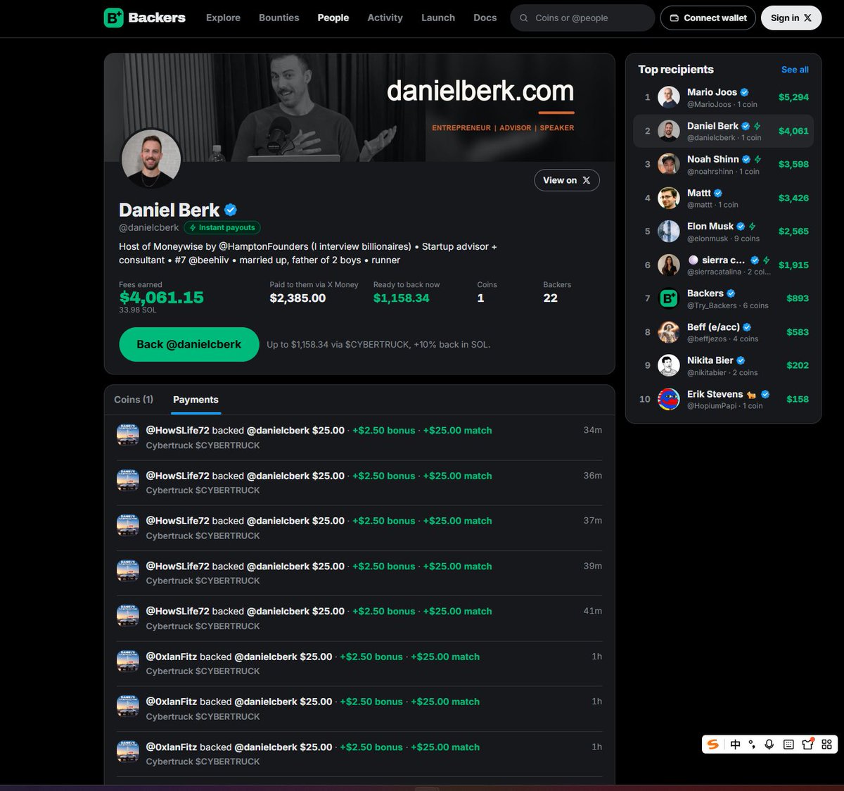 baolingD's tweet photo. @danielcberk 这些都是这个模因币给你捐款的：
Daniel Berk (verified on X) · Backers https://t.co/HNf7JgMF06