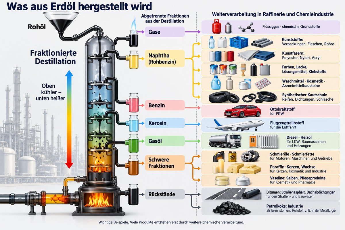 GFreiNews's tweet photo. Würde die Vielfältigkeit der Nutzung des Rohöls in unseren Schulen gelehrt, gäbe es keine Just-Stop-Oil-Fraktion unter Jugendlichen, und die Relevanz von günstigem Rohölimport würde besser verstanden.

Aus Öl wird bei weitem mehr gemacht als Kraftstoffe, Schmierstoffe und Heizstoffe.

Praktisch alle Kunststoffmaterialien und Fasern werden daraus gemacht, Farben, Lacke, Gummierungen, Grundstoffe für die Chemie, Medikamentengrundstoffe und noch viele mehr.

Rohöl ist buchstäblich einer der wichtigsten Grundpfeiler unserer gesamten Zivilisation und ohne Öl endet diese.

Verteuert man für ein Land das Öl, wird nicht nur der Sprit teurer, sondern Tausende davon abhängige Produkte ebenfalls. Mit dem Ölpreis steigt und fällt die Wirtschaft eines Landes.

Trumps Kampf um das Öl, vor allem um die günstige Förderung im eigenen Land, ist der wichtigste Anker für die Stabilität und das Wachstum der US-Wirtschaft.

Den Zugang zu Öl oder auch Erdgas einzuschränken oder zu verteuern, ist reine Wirtschaftssabotage.

Wenn es nicht eines der größten Anliegen der eigenen Regierung ist, möglichst günstig Öl und andere Energieformen einzukaufen oder zu fördern, hat sie als Regierung versagt.