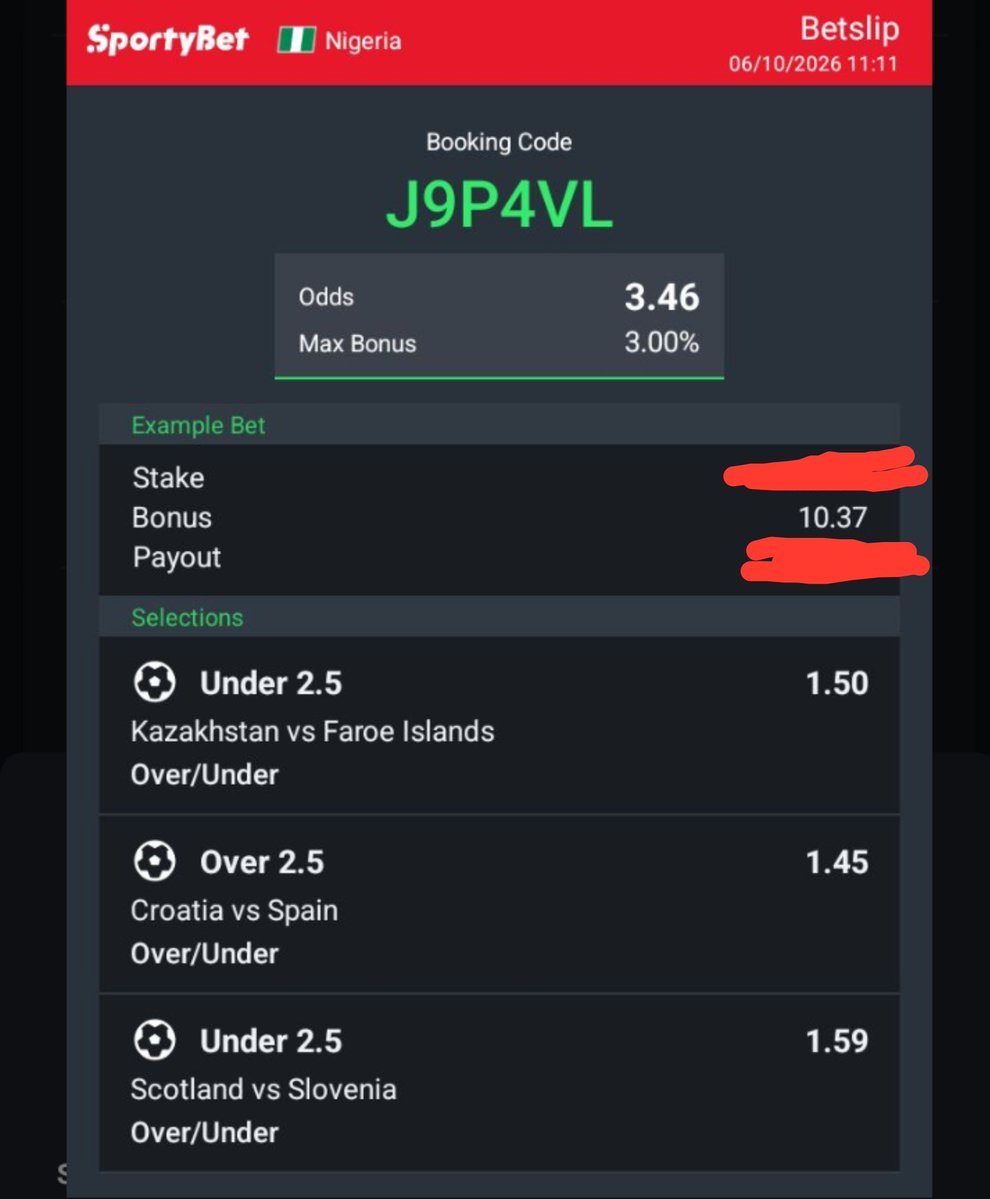 greatestpunter1's tweet photo. TODAY'S UEFA NATION'S LEAGUE QUICK 3 ODDS SELECTION ON SPORTY

CODE 👉 J9P4VL

JOIN TELEGRAM FOR MORE GAMES: https://t.co/AOOZZtHwru https://t.co/gdjyWwY1PL