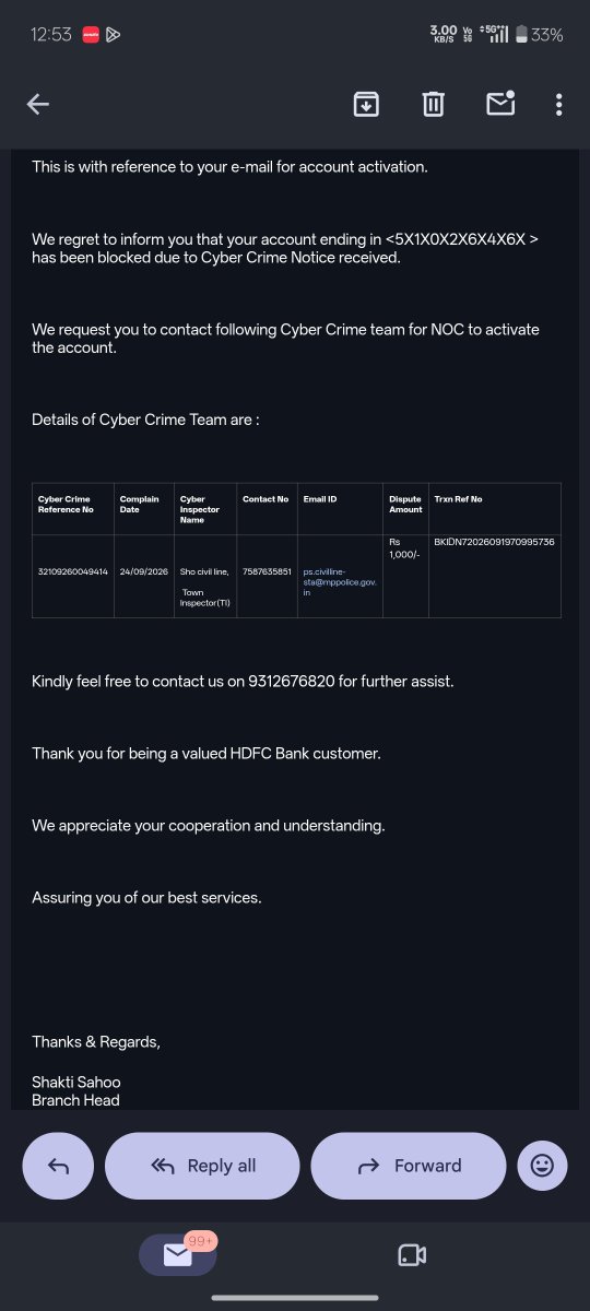 Rohit0nly's tweet photo. @mpcyberpolice your cyber Department hold a 1k disputed amount in my account which I have no idea how it's a disputed amount then the hdfc bank blocked my whole account. The inspector who put a hold on my account neither giving me noc or he is responding to my calls or to my msg. https://t.co/E1u3WTBzqz