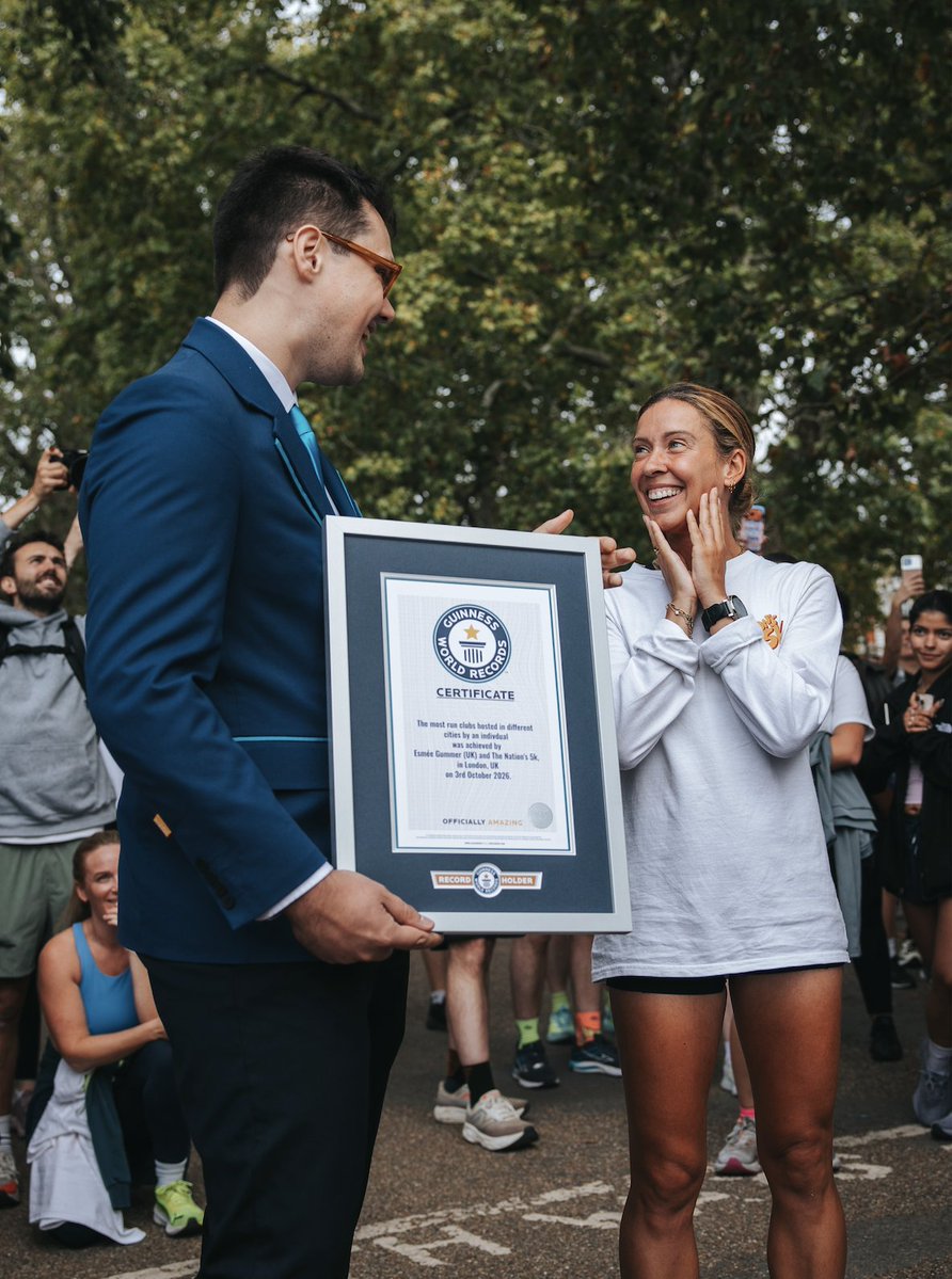 realbuzzcom's tweet photo. ⭐️👟💜 After 99 days. 5,000km. 77 cities. 6,648 runners. And one Guinness World Record. We couldn’t be prouder to celebrate Esmée Gummer crossing the finish line of The Nation's 5k 🎊🧡 

📸 Matthew Bowen https://t.co/HGphnz7wEh