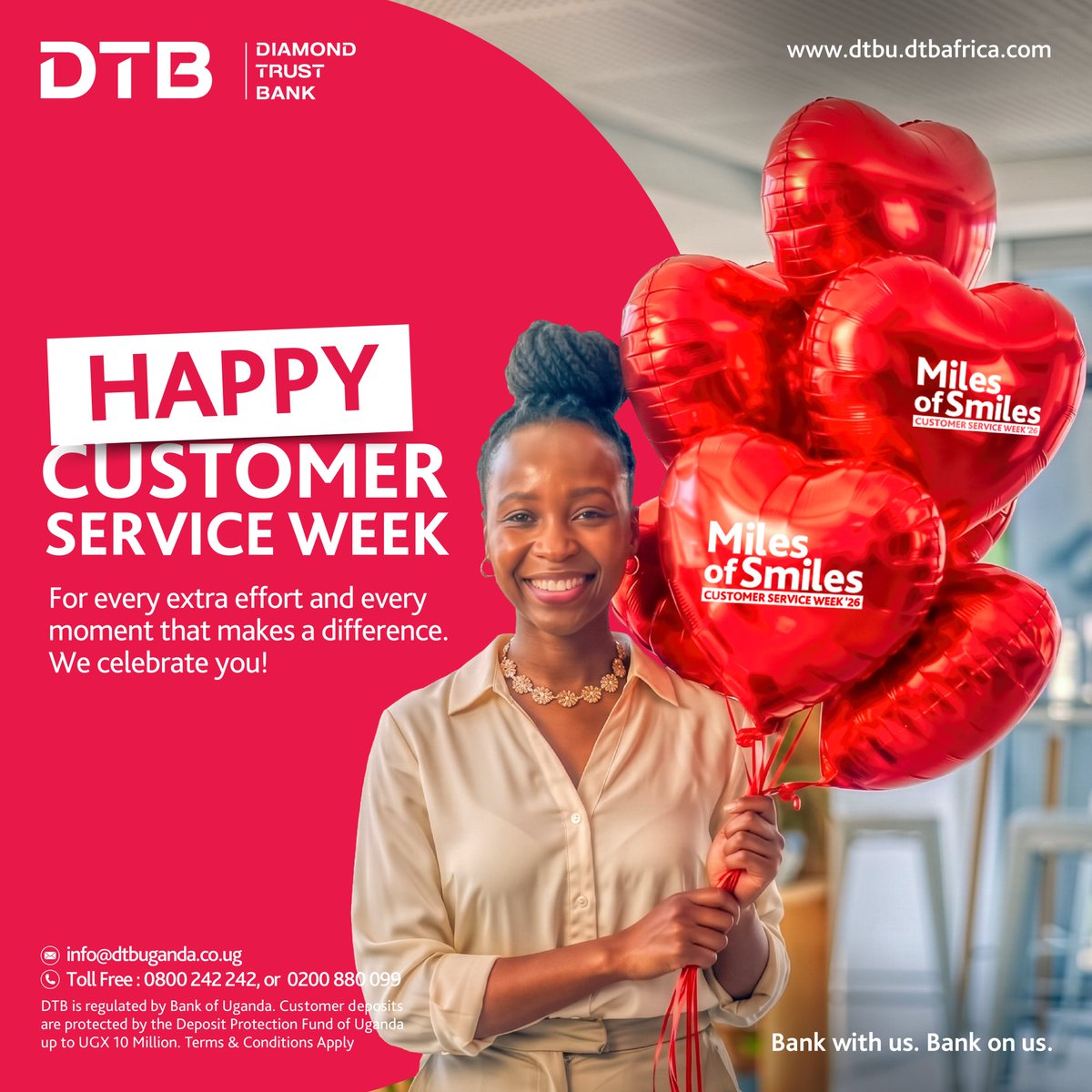dtb_uganda's tweet photo. Behind every smile is a moment of care.
This Customer Service Week, we thank you for choosing DTB.
#CustomerWeek2026 #TheExtraMile #BankWithUsBankOnUs https://t.co/dxYNgxgKLW