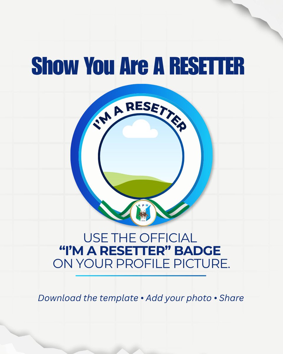 makindedaura's tweet photo. Supporters who identify with the Reset Nigeria campaign can now use the official Resetter profile badge.

Add your photo, download it, use it as your profile picture or share it on your Status/social media — and send the template link to someone else. 
https://t.co/VaN38mXWmj 

#ImAResetter #ResetNigeria