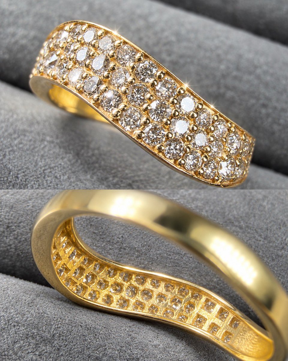 JEWELRY_LAND_'s tweet photo. 実はジュエリーって、裏側を見てみるのも面白いんです☝️

リングの石の裏側をよく見ると、
小さな穴が開いているものがあります。

これ、ただのデザインではなくて、

・光を取り込みやすくする
・石の裏側に溜まった汚れを落としやすくする
・石座を軽くする
・石の状態を確認しやすくする

など、ちゃんと意味があります。

特にダイヤモンドのような透明度の高い宝石は、
石の下から光が入ることで、
表から見たときの輝きにも関係します✨

普段はなかなか見ることのないジュエリーの裏側。

表のデザインだけじゃなく、
こういう「見えないところ」にも
ちゃんと工夫が詰まっているんです。

ジュエリーを手に取ったときは、
ぜひ一度、裏側も覗いてみてください💎