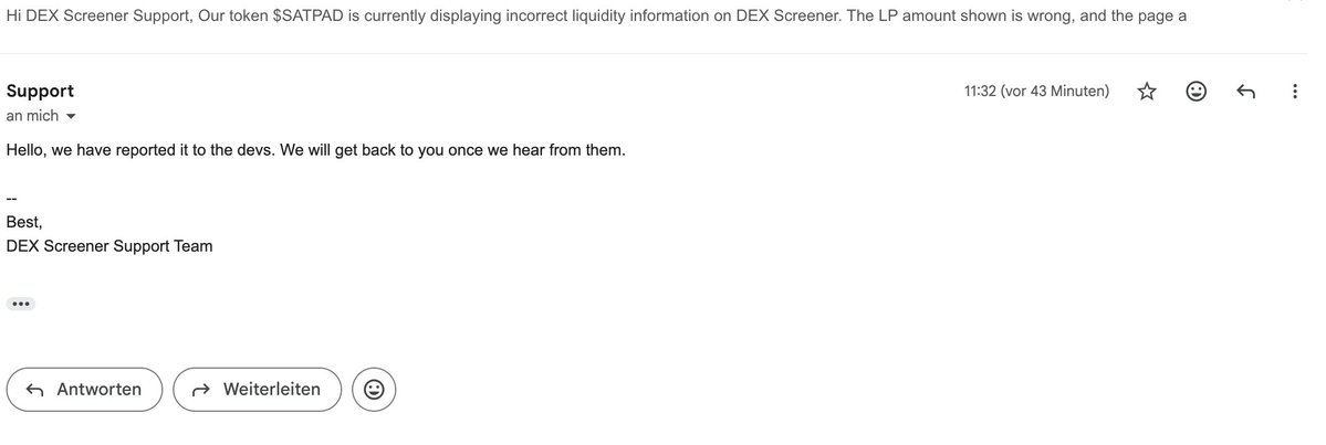 SatPad_SOL's tweet photo. Quick SATPAD update:

We’ve contacted @dexscreener  regarding the incorrect LP display, and their team is already working on getting it shown correctly.

Nothing to worry about. Every launch through SATPAD has its LP locked.

Keep launching. Stay scarce.

https://t.co/hT0rhUT49V https://t.co/A5e4ZMnQeG