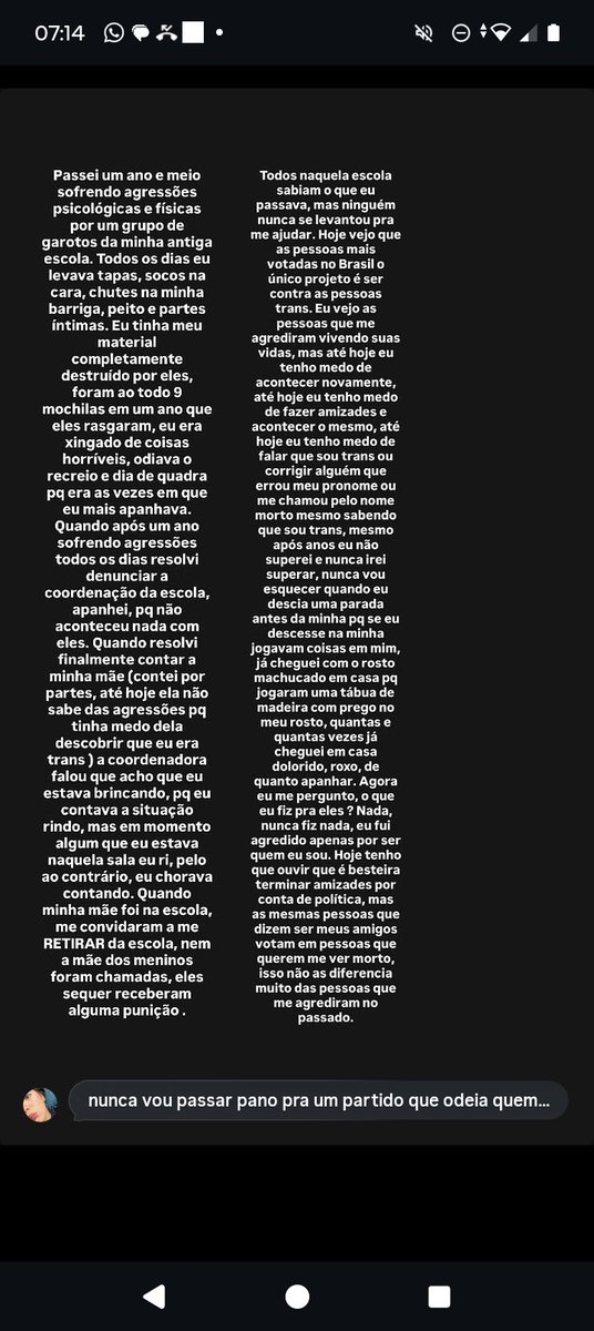 Newbichas's tweet photo. Meu irmão trans de apenas 16 anos postou isso aqui hoje e apertou meu coração. Eles falam tanto sobre "protejam nossas crianças", mas são os primeiros a atacar adolescentes trans. Eu voto 13 principalmente por ele! @ErikakHilto https://t.co/D2uCLWtYHr