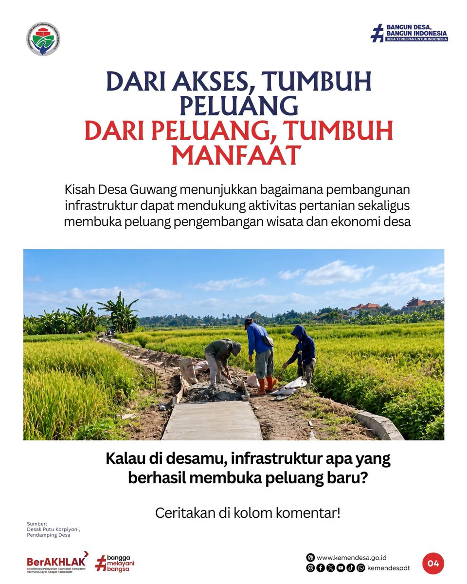 SelaluDesaBisa's tweet photo. Dengan dukungan Dana Desa, jalan 4 km dan menjadi bagian dari Guwang Rice Field Trekking yang dikelola BUM Desa dan turut berkontribusi terhadap PADes.
#KemendesPDT #BangunDesaBangunIndonesia
#DanaDesa https://t.co/4PmnACJ4lF