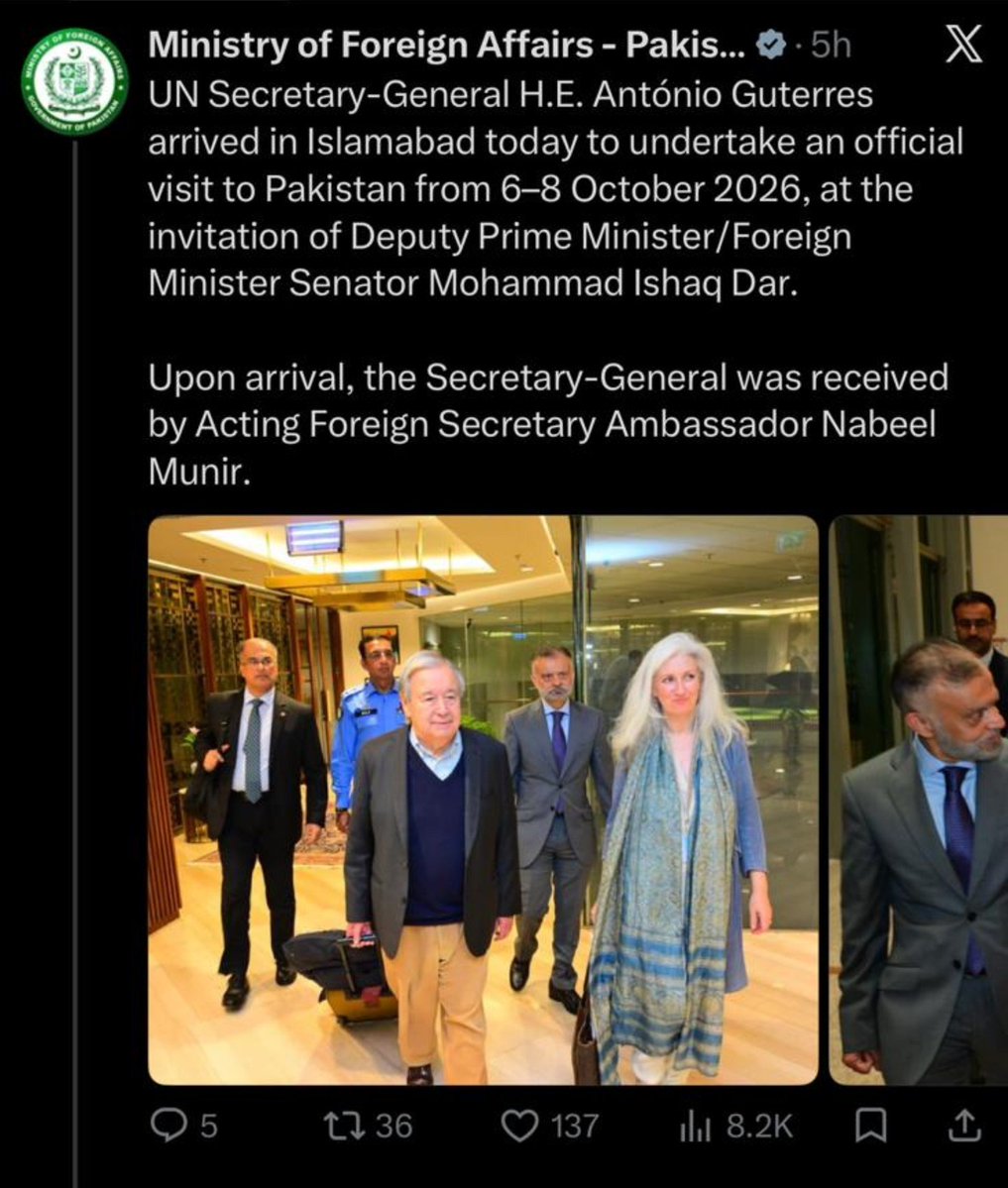 soldierspeaks's tweet photo. The UN Secretary-General is in Pakistan to discuss its Pakistan-Iran mediation role. Given the circumstances, that's outrageous.

He must raise, loudly and publicly, the findings on Imran Khan's detention:

🔹 2024: The UN Working Group on Arbitrary Detention declared his detention arbitrary and called for his immediate release.
🔹 2025: The UN Special Rapporteur on Torture warned his confinement conditions could amount to inhumane and degrading treatment, and called for adequate medical care, access to lawyers and family, and an end to solitary confinement.

And Khan is not an isolated case. Rights groups have documented a pattern under the current military-dominated order:

🔹 Enforced disappearances, especially of Baloch activists
🔹 Mass arrests of political opponents and trials of civilians in military courts
🔹 Journalists harassed, censored and silenced
🔹 Courts pressured and constitutional changes that weaken judicial independence

Silence while courting General Asim Munir, Pakistan's de facto ruler, is complicity.

Please tag him/UN and repost.
