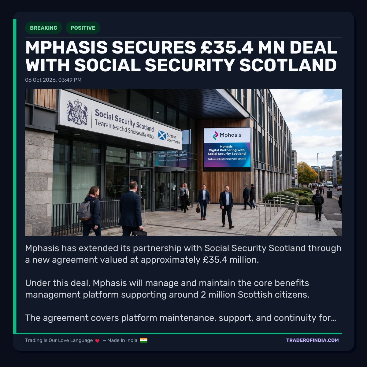 Trader_Of_India's tweet photo. Mphasis Secures £35.4 Mn Deal with Social Security Scotland
#mphasis #socialsecurityscotland #publicsectorit #digitalgovernment #uktech #itservices #contractwin #toi #traderofindia https://t.co/3Uvl0D759Z