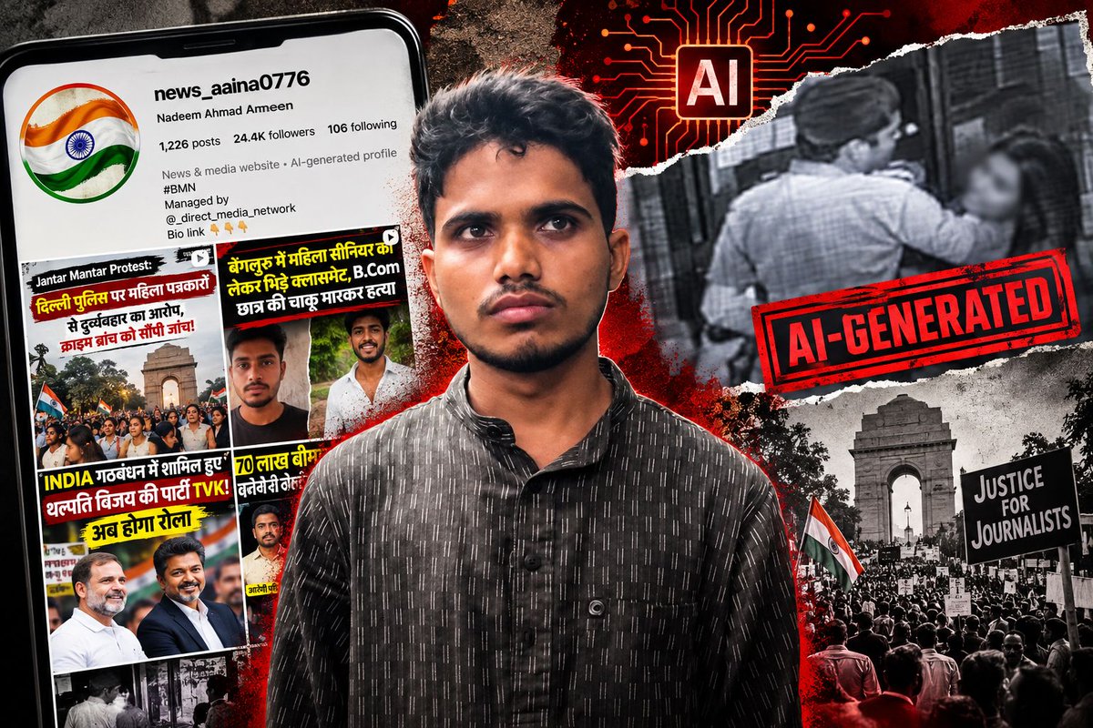 OpIndia_com's tweet photo. Delhi Police arrested 24-year-old Nadeem Ahmad for using AI to fabricate a fake CCTV video portraying a cop sexually assaulting a woman during the CJP protest.

Police say the video was created to tarnish the force’s image, provoke protesters and create unrest.

Who is Nadeem Ahmad, the ‘news_aaina’ operator with 24,000+ Instagram followers? Here’s what we know.

https://t.co/MZrN8QomT3