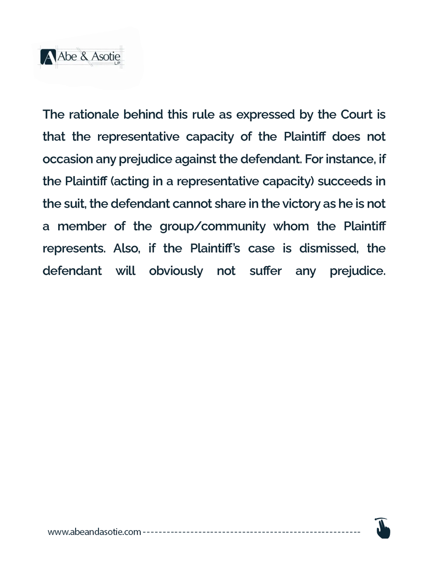 AbeandAsotie's tweet photo. can validly challenge a Plaintiff’s representative capacity and the circumstances in which such a challenge may be competent.
#AbeandAsotieLP
#PracticeNoteTuesday
#DisputeResolution
#Litigation
#RepresentativeCapacity
#Plaintiff
#Defendant
#NigerianLawyers
#CommercialLawFirm https://t.co/YJPxwsh3Vc