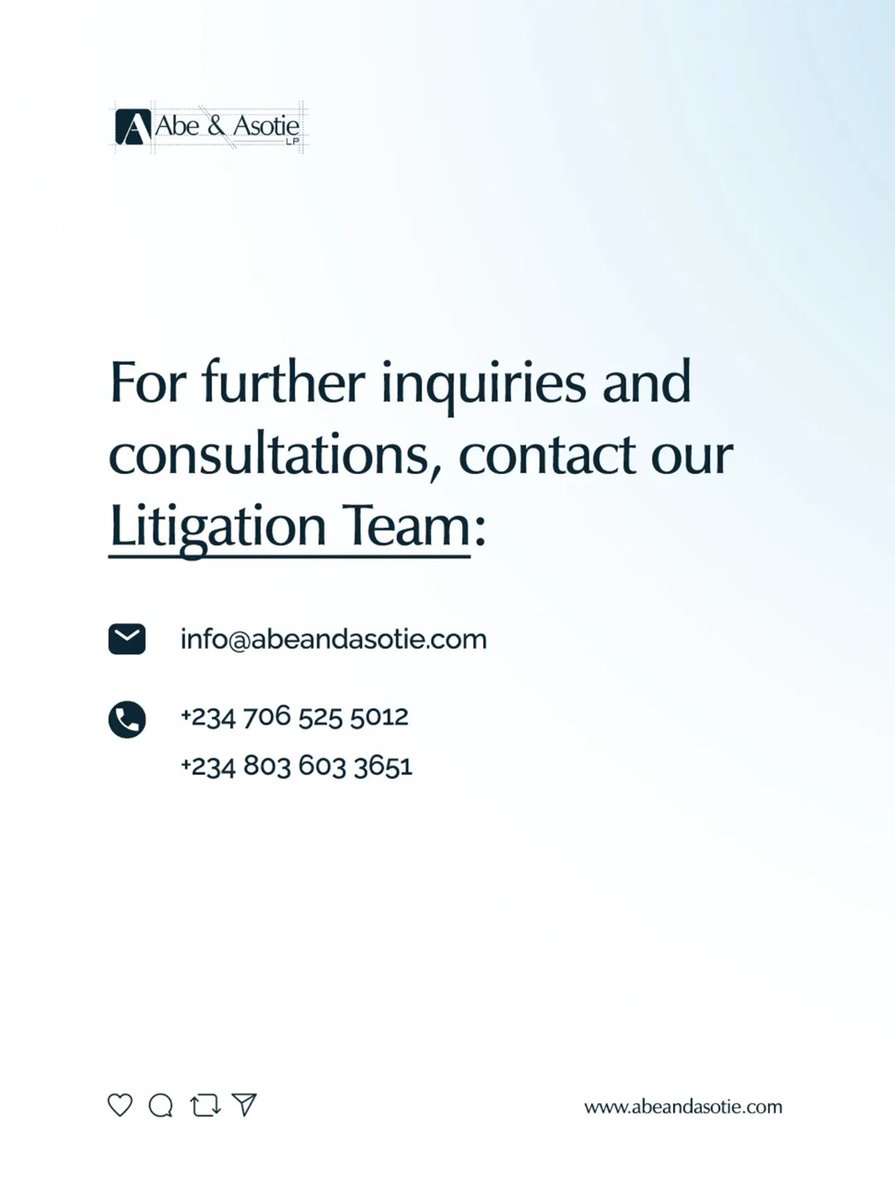 AbeandAsotie's tweet photo. can validly challenge a Plaintiff’s representative capacity and the circumstances in which such a challenge may be competent.
#AbeandAsotieLP
#PracticeNoteTuesday
#DisputeResolution
#Litigation
#RepresentativeCapacity
#Plaintiff
#Defendant
#NigerianLawyers
#CommercialLawFirm https://t.co/YJPxwsh3Vc