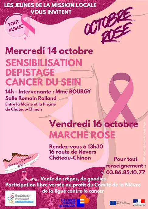 com_planchez's tweet photo. Participez à Octobre Rose à Château-Chinon : sensibilisation au dépistage du cancer du sein le 14/10 et Marche Rose le 16/10. Ensemble, soyons plus fortes ! Infos : 03.86.85.10.77 https://t.co/jzAzpD7HbQ