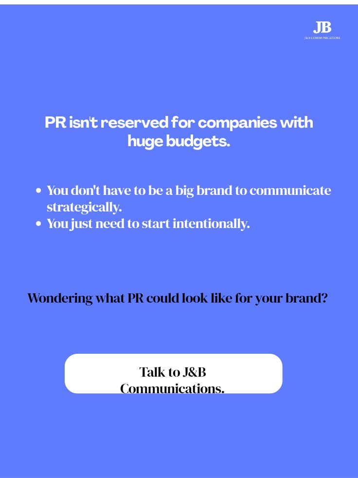 Jbcommshq's tweet photo. PR isn’t about making noise just for the sake of visibility. It’s about being intentional about what your brand stands for and how that story gets into the rooms.

Ready to be more intentional about how your brand is seen and remembered? Talk to J&amp;B Comms.

#PublicRelations https://t.co/Qw3S601BgK