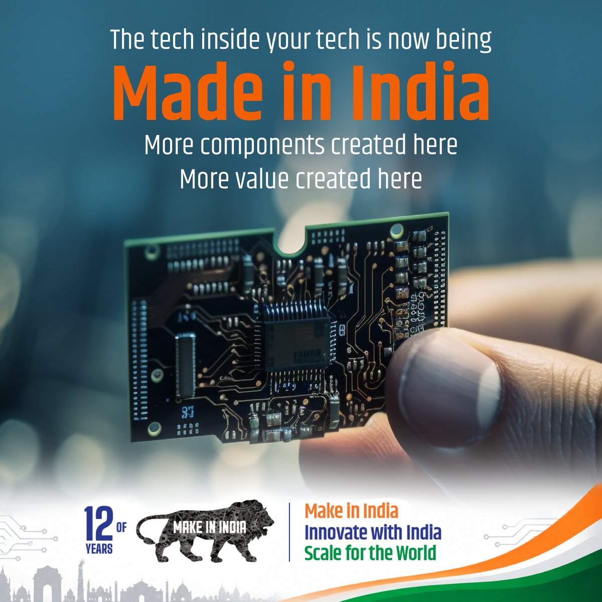 makeinindia's tweet photo. More electronic components are being made in India. Domestic component manufacturing is helping India retain more value and build a deeper electronics ecosystem. 

#12YearsOfMakeInIndia https://t.co/Jg0mx6ZUzl