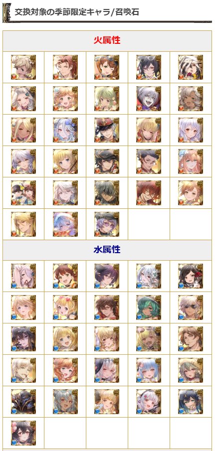 Granblue_GW's tweet photo. 【スペシャル交換チケットの対象キャラまとめ】
交換対象範囲は2024年実装までの季節限定キャラ/召喚石

※11周年サプチケと同じ
※2025~2026年実装キャラ/召喚石は対象外
#グラブル https://t.co/rXbwt4fzop