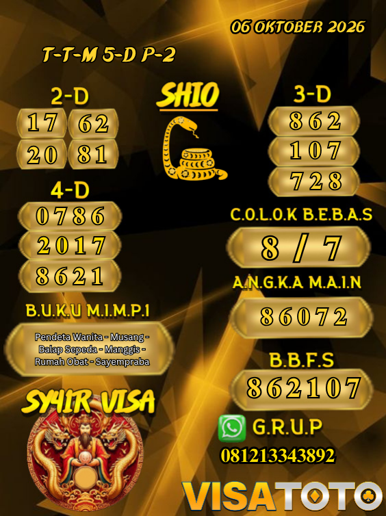 PrediksiVisa's tweet photo. PREDIKSI VISATOTO HARI INI 06 OKTOBER 2026
PASARAN : TOTOMACAU 5D P2
SALAM JACKPOT & TETAP UPS BOSSKU !! π₯°π₯°
#visatoto #AngkaMain #ColokBebas #Prediksijitu https://t.co/9IquNPGZQk