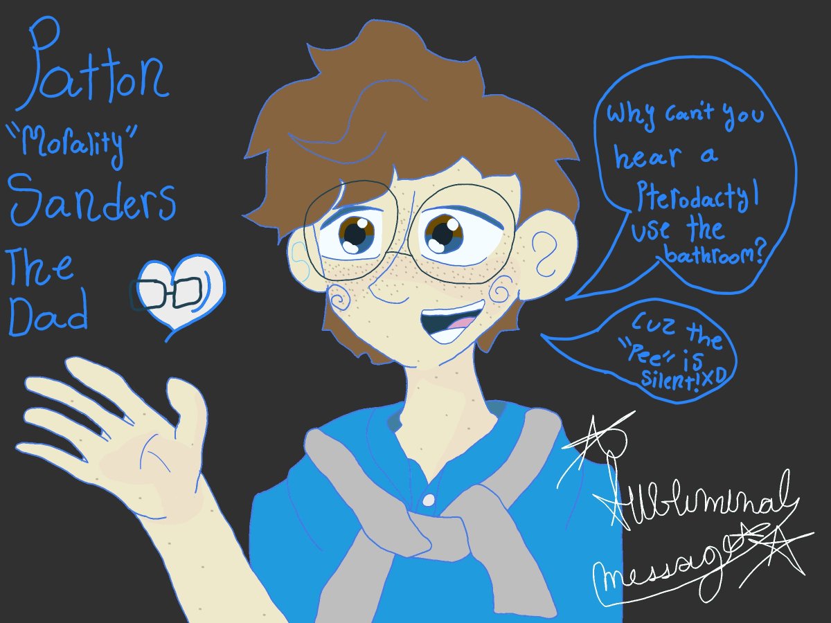 submesssawyer's tweet photo. I forgot to post this when I first drew it BUT, here is a drawing I did of Patton!! He is my favorite side! 
@ThomasSanders 
#thomassanders
#pattonsanders
#sandersside
#patton #fanart #art #drawing #digitalart #silly #moralitysanders #dad https://t.co/U26S7VMMDu