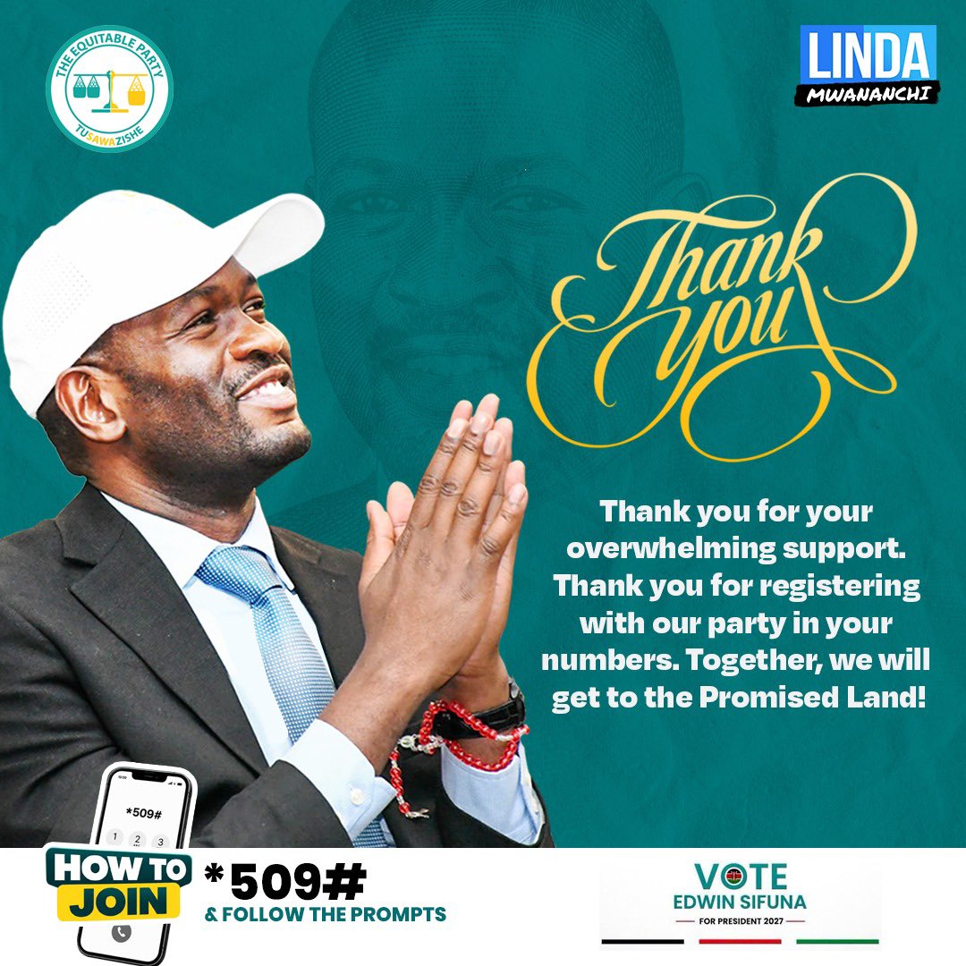 paulinenjoroge's tweet photo. For standing with us and fighting by our side, for the overwhelming support you have shown our Presidential Candidate and Party Leader Edwin Sifuna, and for choosing TEP as your party, we say a BIG thank you! https://t.co/kkssHxGVjy