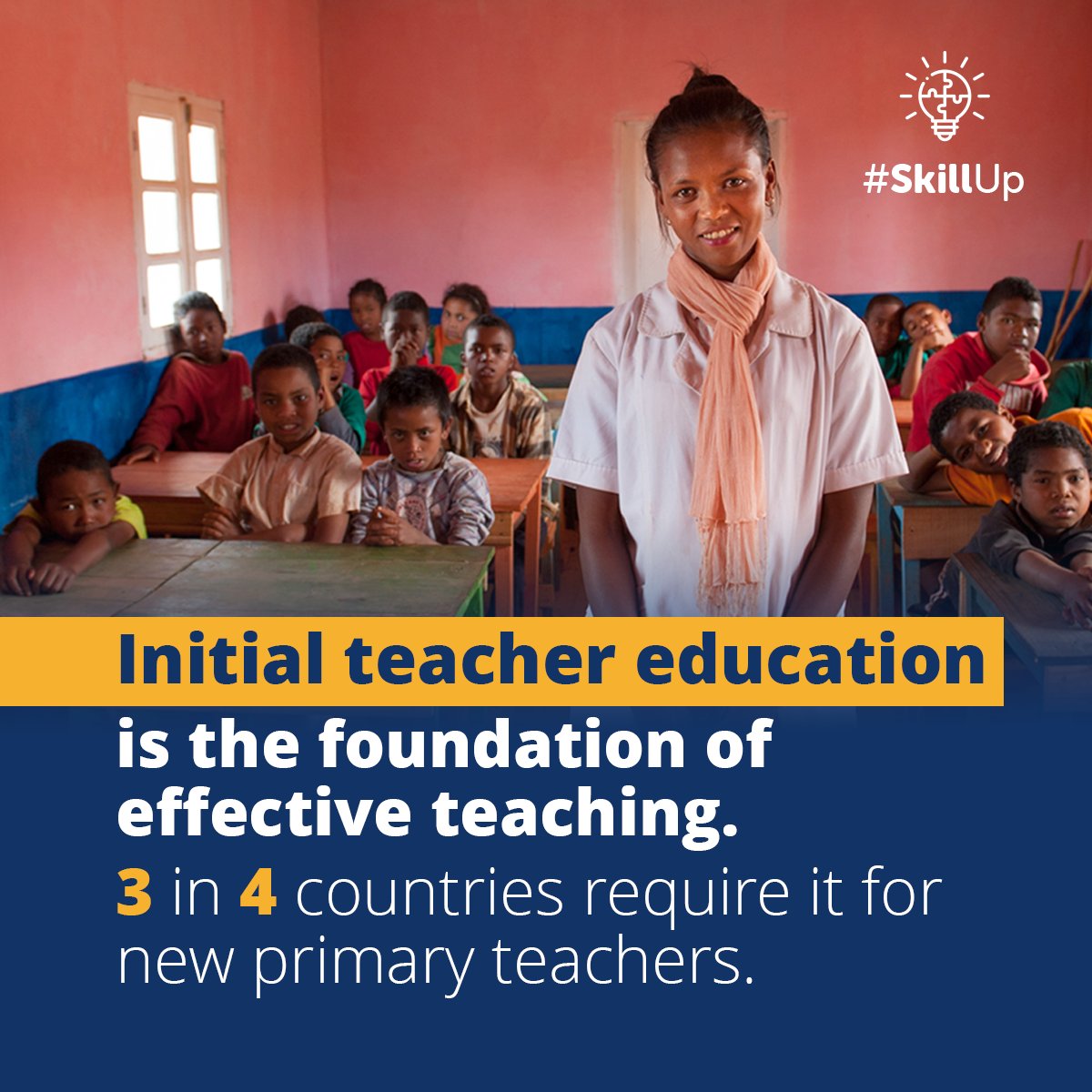 WBG_Education's tweet photo. Three in four countries require initial teacher education for new primary teachers.

The next challenge is ensuring that preparation is relevant, practice-based and consistently high quality. https://t.co/aEwTllrwcl #WorldTeachersDay #SkillUp https://t.co/LI8BjC5jU4