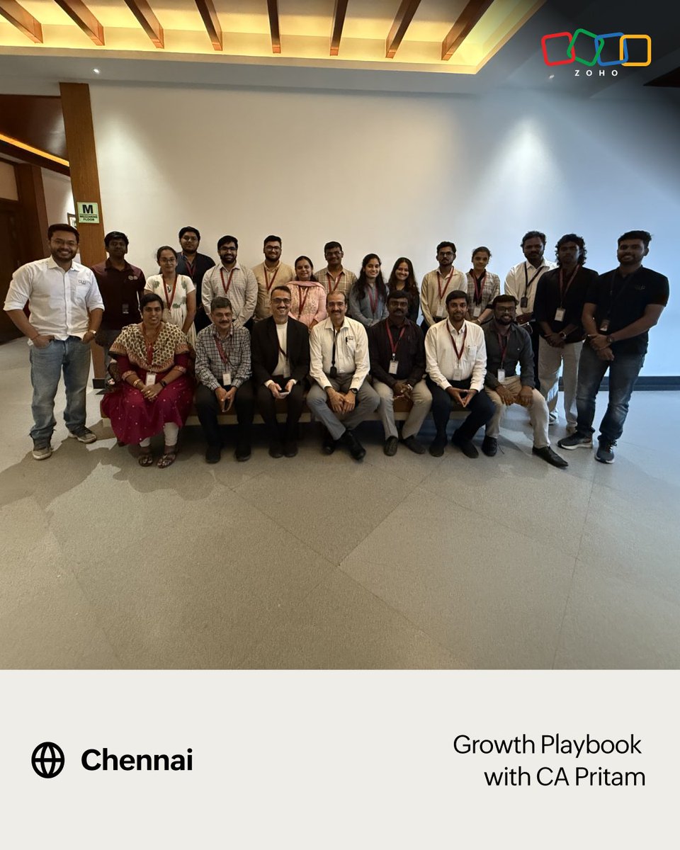 ZohoBooks's tweet photo. Growth, guided by community.

We recently hosted CA Pritam, author of the Growth Playbook, at the Zoho campus in Chennai for an interactive session with practicing Chartered Accountants.

What began as a conversation about helping CAs build advisory-led practices grew into a day of learning, discussion, and honest questions. Together we explored:

How CAs can grow beyond compliance with a clear playbook
How Zoho Books and the wider Zoho ERP ecosystem support a modern practice
What DPDP means for the profession and how to prepare
How the Zoho partner program lets CAs build alongside us

The CAs who joined left with their concepts clarified and plenty of ideas to take back to their firms. Their openness to change, and voices like CA Pritam's leading it, are what make this community so exciting to work with.

#Zoho #CAcommunity #GrowthPlaybook #DPDP #CharteredAccountants #ZohoERP #CommunityOutreach