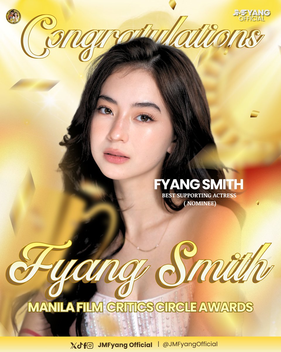JMFyangOfficial's tweet photo. 𝗔𝗡𝗢𝗧𝗛𝗘𝗥 𝗡𝗢𝗠𝗜𝗡𝗔𝗧𝗜𝗢𝗡 𝗙𝗢𝗥 𝗙𝗬𝗔𝗡𝗚! 

Congratulations, Fyang, on your nomination for 𝗕𝗲𝘀𝘁 𝗦𝘂𝗽𝗽𝗼𝗿𝘁𝗶𝗻𝗴 𝗔𝗰𝘁𝗿𝗲𝘀𝘀 at the 𝗠𝗮𝗻𝗶𝗹𝗮 𝗙𝗶𝗹𝗺 𝗖𝗿𝗶𝘁𝗶𝗰𝘀 𝗖𝗶𝗿𝗰𝗹𝗲 𝗔𝘄𝗮𝗿𝗱𝘀 for your performance in 𝗦𝗵𝗮𝗸𝗲, 𝗥𝗮𝘁𝘁𝗹𝗲 & 𝗥𝗼𝗹𝗹: 𝗘𝘃𝗶𝗹 𝗢𝗿𝗶𝗴𝗶𝗻𝘀!

One nomination at a time, one milestone at a time. Whether the award comes this time or not, being recognized for your work is already something worth celebrating. There will be more roles, more stories to tell, and many more chances to shine.

Keep going, Fyang. This is only another step in a much bigger journey. Besties are so proud of you!

#FyangSmith #SRREvilOrigins
