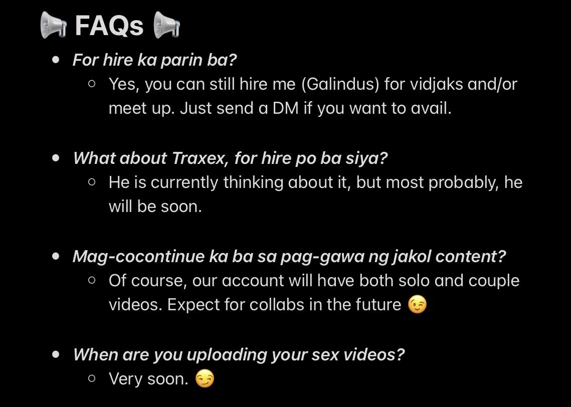 galindus_traxex's tweet photo. 📢 FAQs

If you have other questions or inquiries, you may message us here or in Telegram: @galindus_traxex 🖤🩷 https://t.co/mrC895KGyb