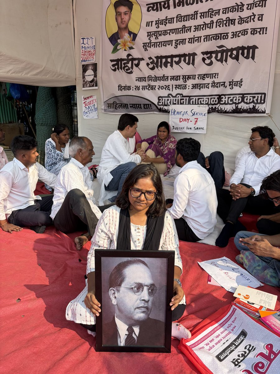 deepali_writes's tweet photo. Hunger strike Day_7

Today, some students from IIT Bombay came to Azad Maidan to meet Sahil's parents, bringing with them a heartbreaking reminder of that tragic loss. The moment Sahil's mother saw them, her patience completely broke down. Holding onto hope despite her profound grief, she burst into tears and asked just one harrowing question: "Was my Sahil subjected to severe torture?"

No parent should ever have to ask such a devastating question about their child. Even though none of us can fully comprehend the depth of her pain, we can ensure she does not have to carry this heavy burden alone. 

In this fight for truth and justice, Sahil’s family needs our empathy, our voice and our unwavering support.

#JusticeForSahil